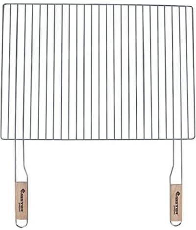Grillrooster 54x38cm met 2 houten handvatten, grillrooster van verchroomd staal Vervangingsrooster voor grillopzetstuk