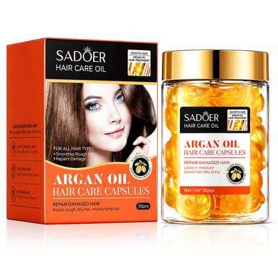 SADOER Arganolie Haar Capsules | Haarserum Capsules 30 Stuks | Anti Pluis Haarolie | Beschadigd Haar Herstellen | Droog Haar Behandeling | Haaruitval Verminderen | Glanzend Zijdezacht Haar | Haarmasker Serum | Vitamine E Argan Oil