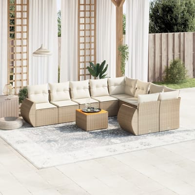 vidaXL - 10-delige - Loungeset - met - kussens - poly - rattan - beige