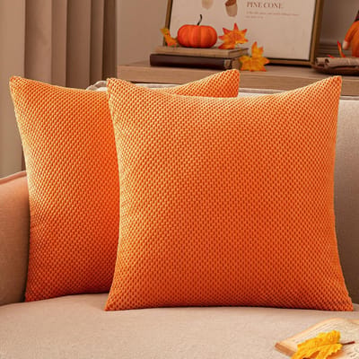 Famanu – Set van 2 stuks corduroy kussenhoezen ribfluweel met pellets 45 x 45 cm oranje