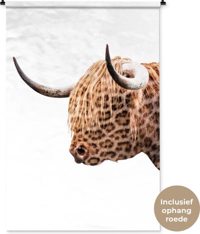 Wandkleed - Wanddoek - Schotse hooglander - Panter - Wild - 120x180 cm - Wandtapijt
