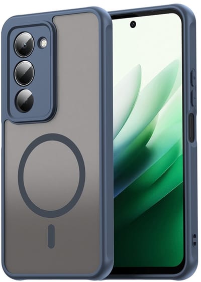 MobyDefend Hoesje - Geschikt voor Xiaomi Redmi 15 5G - Case Geschikt voor MagSafe - Mat Transparant Met Gekleurde Rand - Blauw