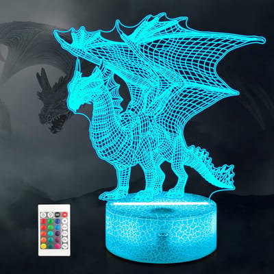 Daity Drakenlantaarn - 3D-speelgoed met draaknachtlampje - 16 kleuren met afstandsbediening - decoratie voor de kinderkamer - kan worden gebruikt als kerst- en verjaardagscadeau voor jongens en meisjes.