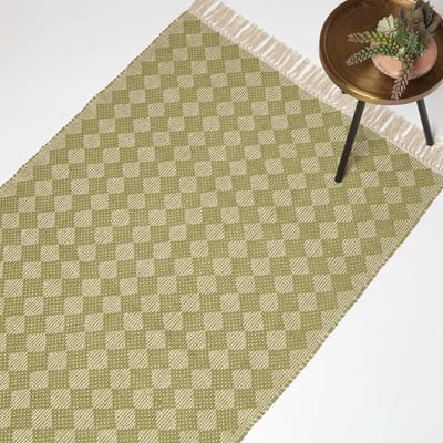 Homescapes Lima geweven tapijt met ruitpatroon 90 x 150 cm - groen katoenen tapijt