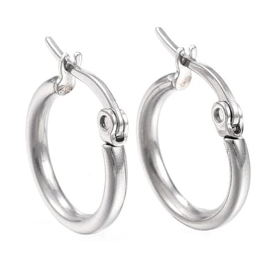 Kleine zilverkleurige unisex oorringen van 304 Stainless Steel diameter 14 mm met klapsluiting Allergie-vrij
