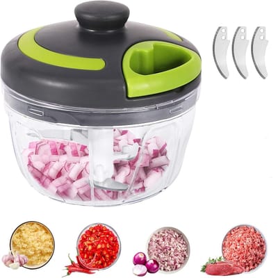 carmdering - Multihakker - Hakmolen handmatig - groentehakker -Uiensnijder - handmatig - groentesnijder met roestvrijstalen messen - extra 1 mixer - uien hakmolen - multihakmolen met trekkoord - groente - 500 ml