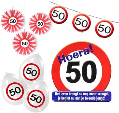50 jaar Feest pakket versiering verkeersbord - 4 delig.