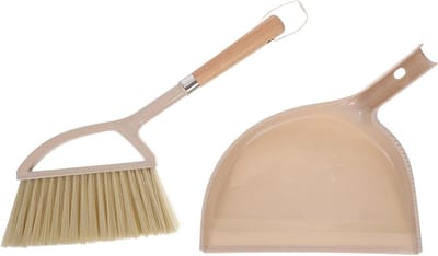 Handveger Stoffer Set - Mini Bezems - Kleine Ruimtes Schoonmaken - Stevige Houten Handgreep - 30 x 24 cm - Beige