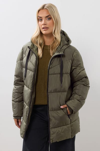 Yours Khaki Groene Korte Gewatteerde Jas Size 42