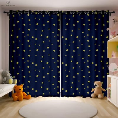 Cartoon Sterren, Maan En Wolken Bedrukte Gordijnen Voor Kinderkamer Decoratie Gordijnen Polyestervezel Makkelijk Te Wassen En Te Onderhouden W50xH130(CM)x2PCS&Grommet Top
