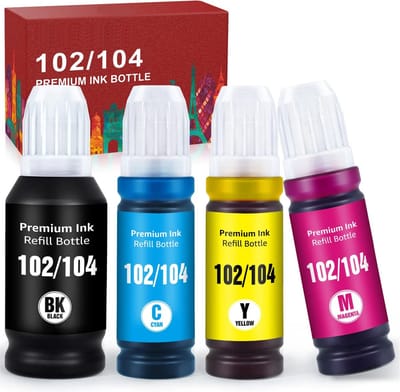 Premium inkt geschikt voor Epson Ecotank 102 / 104 - Zwart en kleur - 70ML ET-2700, ET-2712, ET-2714, ET-2715, ET-2720, ET-2721, ET-2726, ET-2810, ET-2812, ET-2814, ET-2815, ET-2820, ET-2825, ET-4700, ET-4800