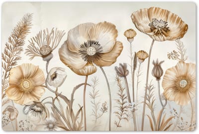 Placemats 45x30 cm - Placemat kunststof - 1 stuk - Bloemen - Beige - Natuur - Illustratie - Borden onderleggers - Decoratie voor op tafel - Keuken tafeldecoratie accessoires - Vinyl onderlegger - Tafelversiering