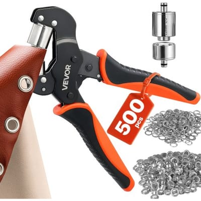 VEVOR Oogjestangenset met 500 stuks Ø12mm oogjes, magnetische oogjespers, stalen oogjespons met magnetische kop, antisliphandvat, geschikt voor leer, zeilen, schoenen, knutselwerk en textiel.