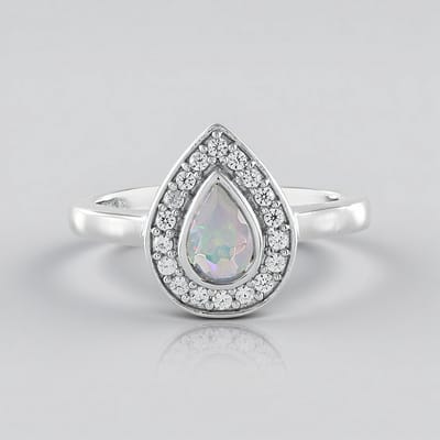 Cavill - Elegante Ring - 925 Sterling Zilver met Platina - Welo Opaal 0 203 ct Peervormig - 18 Cambodjaanse Zirkonia 0 214 ct