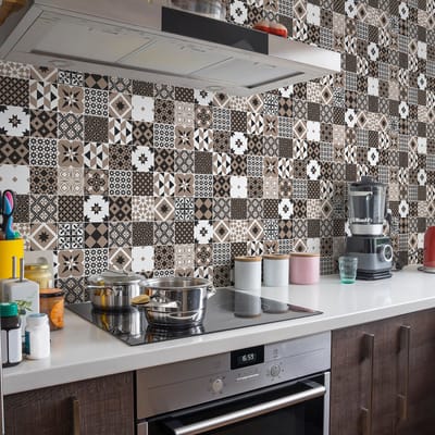Zelfklevende tegelmuurstickers voor keuken en badkamer - 60 cementtegelstickers, Azulejos Richario-stijl - 60 stickers, 20x20 cm