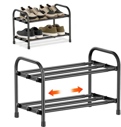 Uitschuifbaar Schoenenrek 2 Lagen Zwart - Verstelbaar Ontwerp - Metalen Ruimtebesparend Schoenenrek voor Entree, Hal en Slaapkamer - Stabiel en Draagkrachtig