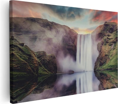 Artaza Canvas Schilderij IJsland - 30x20 cm - Klein - Wanddecoratie Waterval - Muurdecoratie Landschap - Schilderijen Op Canvas Natuur