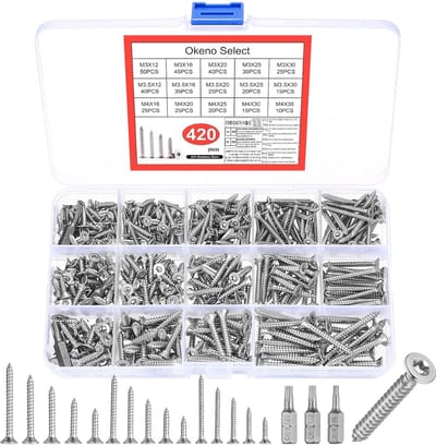 Zelftappende schroeven set 420 stuks - RVS - Torx - Ideaal voor houtbewerking - ShopVlot