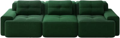 Boneloze modulaire bank, moderne woonkamerbank met lage zit, comfortabele katoenen fluwelen wolkbank, 3-zits kleinbank, slaapbank, groen