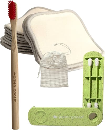 5 Duurzame Herbruikbare  en wasbare wattenschijfjes zwart + 4 Duurzame Herbruikbare Wattenstaafjes + 1 Bamboe tandenborstel/Natural Bamboo tandenborstel
