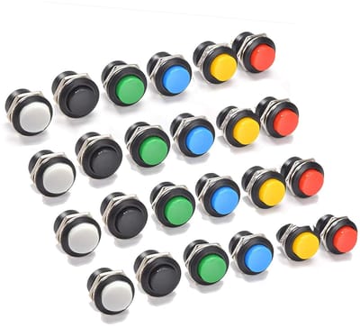 Momentary Push Button On Off Schakelaar - Mini Ronde Schakelaar 2-polig 3A 250V AC - Rood Groen Geel Blauw Wit Zwart