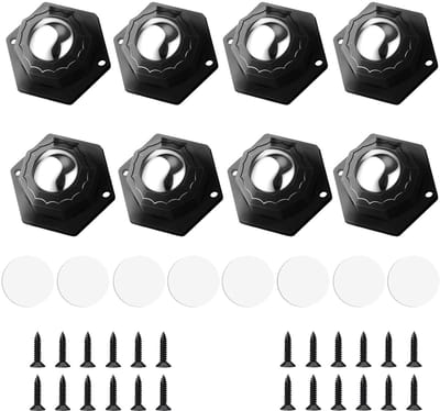 Set van 8 Zwenkwielen voor Meubels, 360° Draaibaar, Zelfklevend en Schroefinstallatie, Rubber Wielen voor Vervoer van Meubels en Goederen (Zwart)