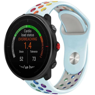 Strap-it Sport siliconen bandje - geschikt voor Polar Vantage M / M2 / M3 / Vantage V3 / Polar Grit X / Grit X Pro / Grit X2 Pro - lichtblauw/kleurrijk