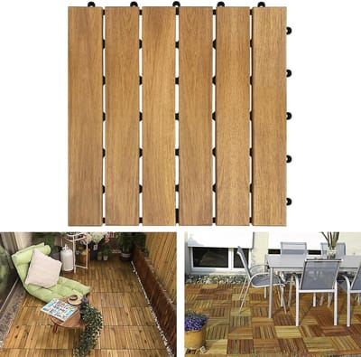 Houten Tegels - Balkon Terras - Buiten Leven - Acaciahout Kliksysteem - 30x30cm 33 Stuks - Houtkleur