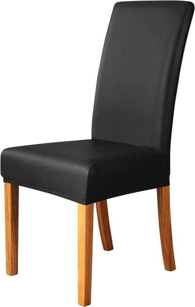 SnelShoppen - PU Leatherette Waterproof Stretch Dining Chair Cover - 2 Stuks Zwarte Stoelbescherm Covers - Veeg Schoon, Ideaal voor Feest, Keuken en T