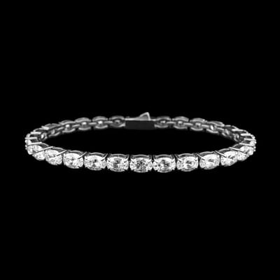 Victoria Valenza Zilverkleurige RVS Tennisarmband met Ovale Zirkonia Stenen - Armband - RVS - Zilverkleurig - Tennisarmband - Zirkonia