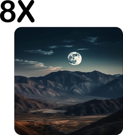 Luxe Placemat - Bergen Onder het Maanlicht - Set van 8 Placemats - 50x50 cm - 2 mm dik Vinyl - Anti Slip - Afneembaar