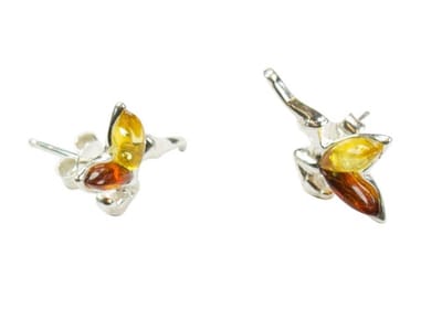 Zilveren knop oorbellen Barnsteen / Amber 925 zilver
