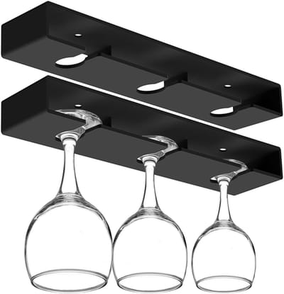 2 stuks wijn glashouder onder kast – zwarte wijnglazen organizer rek met schroeven, stevige glazenhanger voor keuken, bar en woonkamer opbergrek