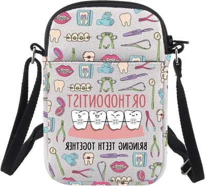 Allecto Plus - Orthodontie Crossbody Tas met Tand- en Gebitsmotief - Origineel Cadeau voor Tandartsassistent