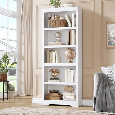 Hoge Boekenkast met 5 Planken - Witte Open Vakkenkast met Verstelbare Planken - Opbergkast voor Woonkamer, Kantoor & Slaapkamer - ca. 175 cm Hoog