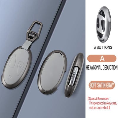 3/5/6/7 Knoppen Zinklegering+Leer Auto Sleutelhoes Cover Shell Fob Voor Hyundai Kona Ev Grandeur Gn7 Ioniq 6   Accessoires Q28300QQ- gray