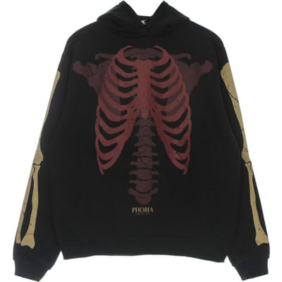 Lichtgewicht herenhoodie met skeletprint, zwart/rood