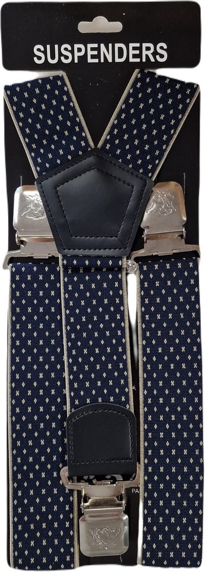 Bretels | Kleur: Blauw - Crème Motief | Bretels Heren Volwassenen | Stevige Clips | Sterke Clips | Brede Clips | One Size Fits All