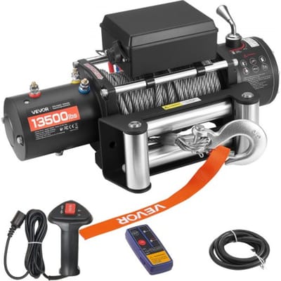 VEVOR elektrische lier, 6100 kg, 12 V DC elektrische lier met 24 m kabel, draadloze en bekabelde afstandsbediening, IP55 off-road lier voor het slepen van SUV's, jeeps, aanhangwagens, boten en terreinwagens