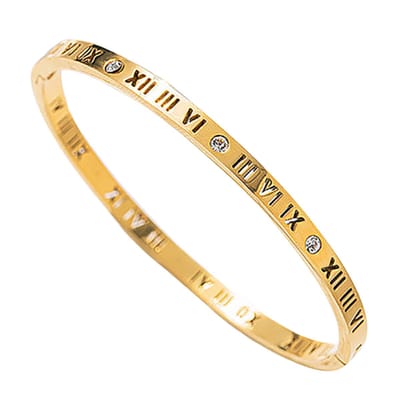 Marama - armband Roman Goud - dames armband - stainless steel - gold plated - nikkelvrij - clip sluiting - romeinse cijfers - subtiele damesarmband