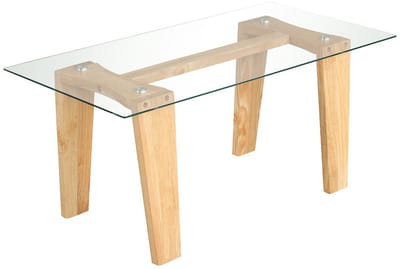 COSTWAY Salontafel van glas, rechthoekige bijzettafel, woonkamertafel met rubberen houten poten, transparante glazen tafel, koffietafel voor woonkamer, kantoor, 100 x 50 x 45 cm