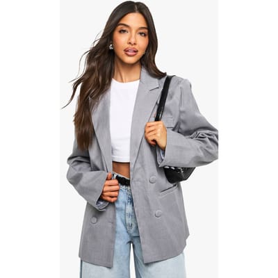 boohoo Dames Tailored Double Breasted Blazer | Grijze Mergel | Maat: 36