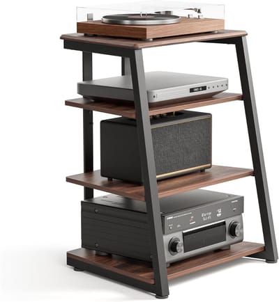 TIM® Platenspeler Meubel – Stand Platenspelerstandaard - Rustieke Platenopbergkasthouder - Draaitafelstandaard – 4 Treden – Max 50 Kg – Stevige Structuur - Zwart/Bruin - 52cm x 61cm x 78cm