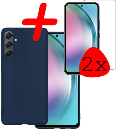 Hoesje Met 2x Screenprotector - Geschikt voor Samsung Galaxy A54 - Sterk & Shockproof - Back Cover - Siliconen Case - Telefoon Hoes - Donkerblauw