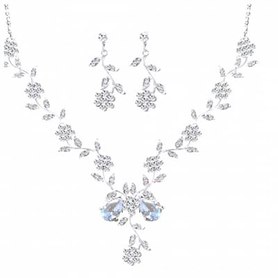 Bruidsset- Lynn - zilverleur-steentjes - Ketting- oorbellen-Charme Bijoux
