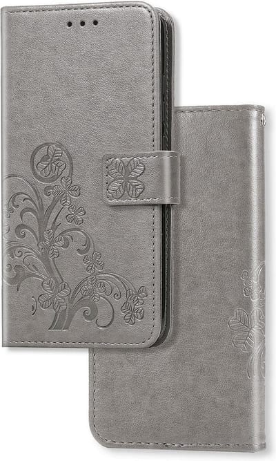 Hoesje geschikt voor Samsung Galaxy A51 - Bookcase - Pasjeshouder - Portemonnee - Bloemenprint - Kunstleer - Grijs