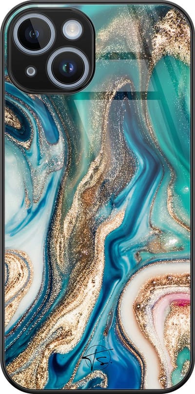 Hoesje geschikt voor iPhone 14 - Magic marble - Luxe Hard Case - Marmer - Groen - Mooie Telefoonhoesjes