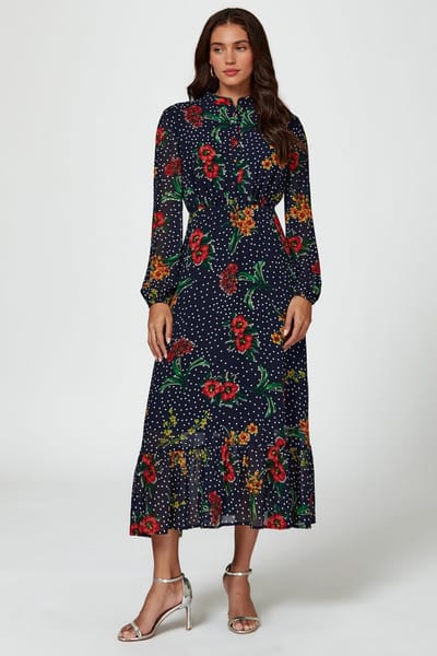 Maxi-jurk met bloemenprint in marineblauw