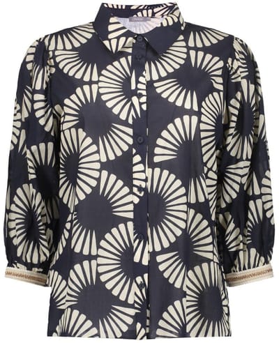 Geisha Blouse Blouse Met Waaierprint 63208 20 Black/ecru Dames Maat - XS