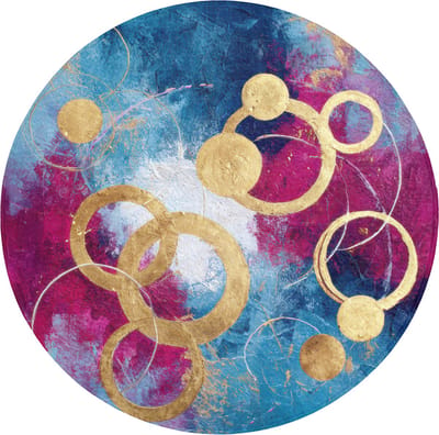 WC mat rond 70x70 cm - Antislip - Cirkels - Goud - Abstract - Toiletmat - Vloermat - Douchemat - Toilet tapijt - Toiletmatten